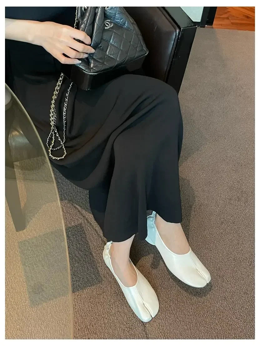 2025 Women Slip on Casual Loafers Chunky Heel Shoe Soft Moccasins Footwear New Fashion Split Toe Shoes Zapatos De Mujer