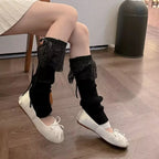 2025 New Woman Leg Warmers Autumn and Winter Ribbon Lolita Black Knee Warmers Long Socks JK Knitted Girl White Leg Warmers