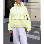 Fall 2025 Women's Casual Spor Loose Fit Stand Collar Long Sve Hooded Jaet Windbreaker Outerwear Polyester Fiber 00%