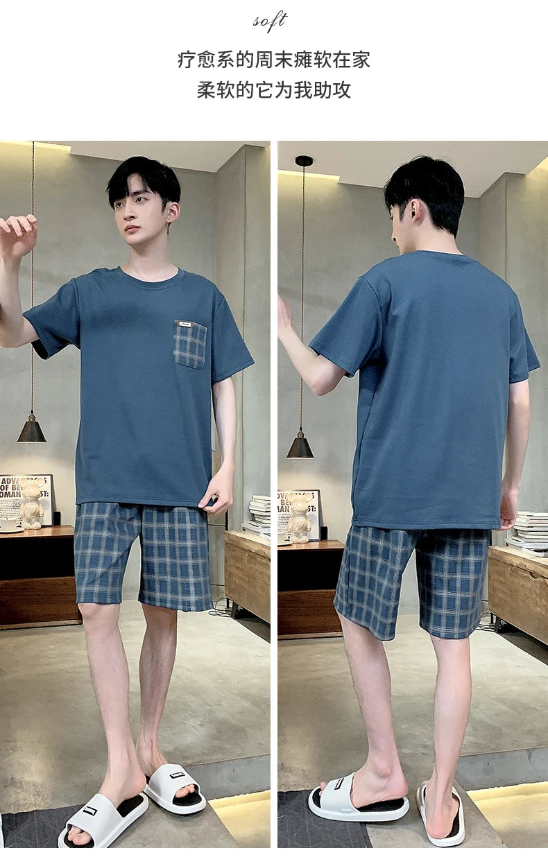 Men Pajamas Short Sleeve Shorts