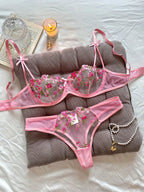 womens lingrie Night Beautiful Sexy Women 2 Piece floral Embroidery Underwear Erotic lingerie underwear Set conjuntos de mujer