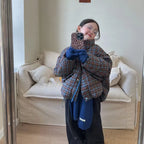 Girls' Autumn Winter Plaid Padded Jacket Warmth Coat Thicken Puffer Jacket Comfortable New Fashion Children Clothes Retro Style