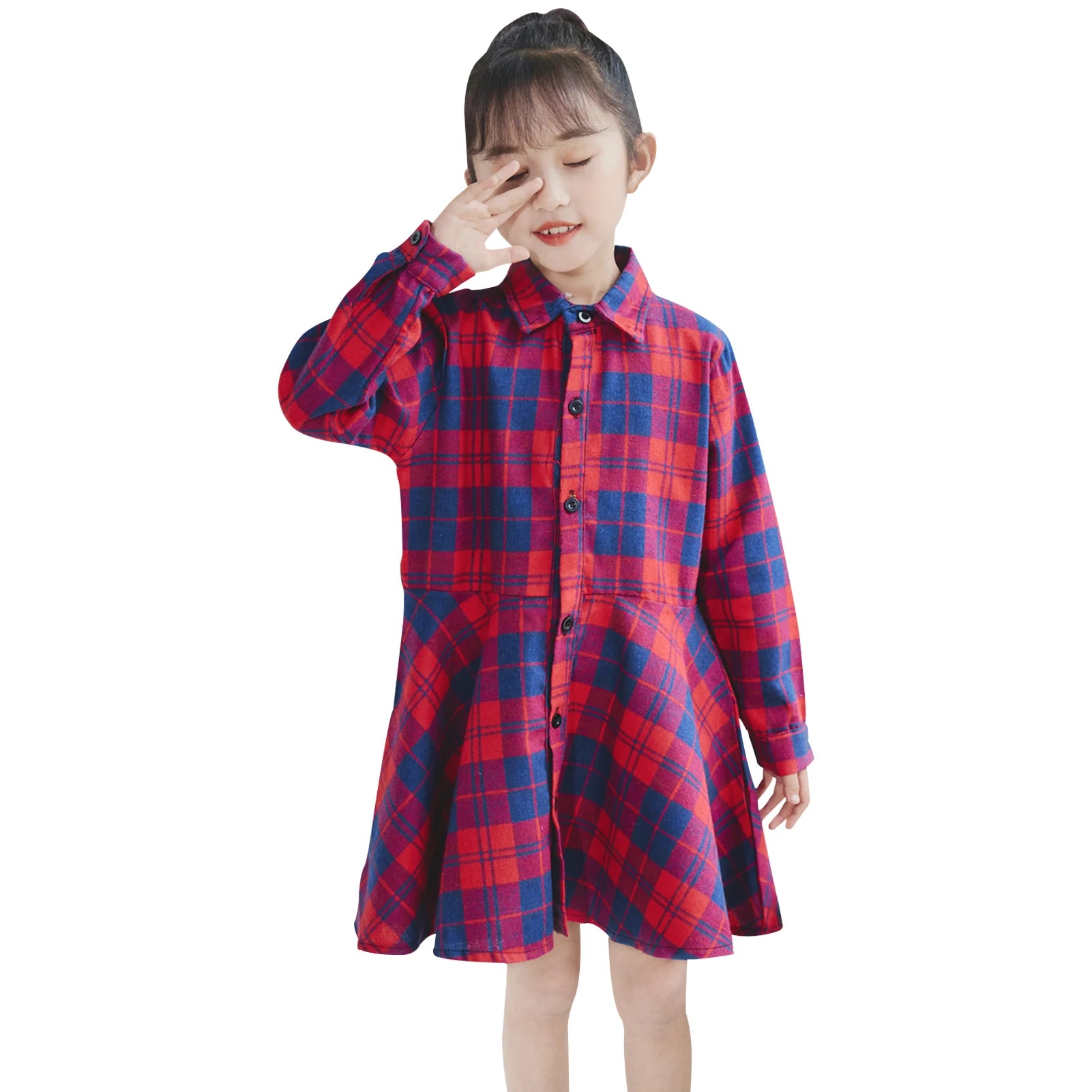 Girl's Shirt,Long Sleeve Girls Checked Dress,Fashion Sweet Teens Blouse,Lapel Letter Print Children's Plaid Tops,Princess Dress