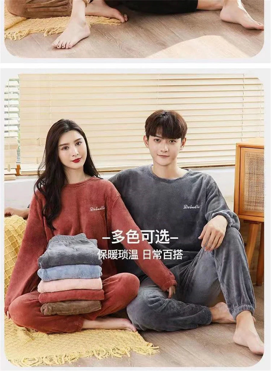 2025 Men's Thick Flannel Pajama Sets Couple Casual