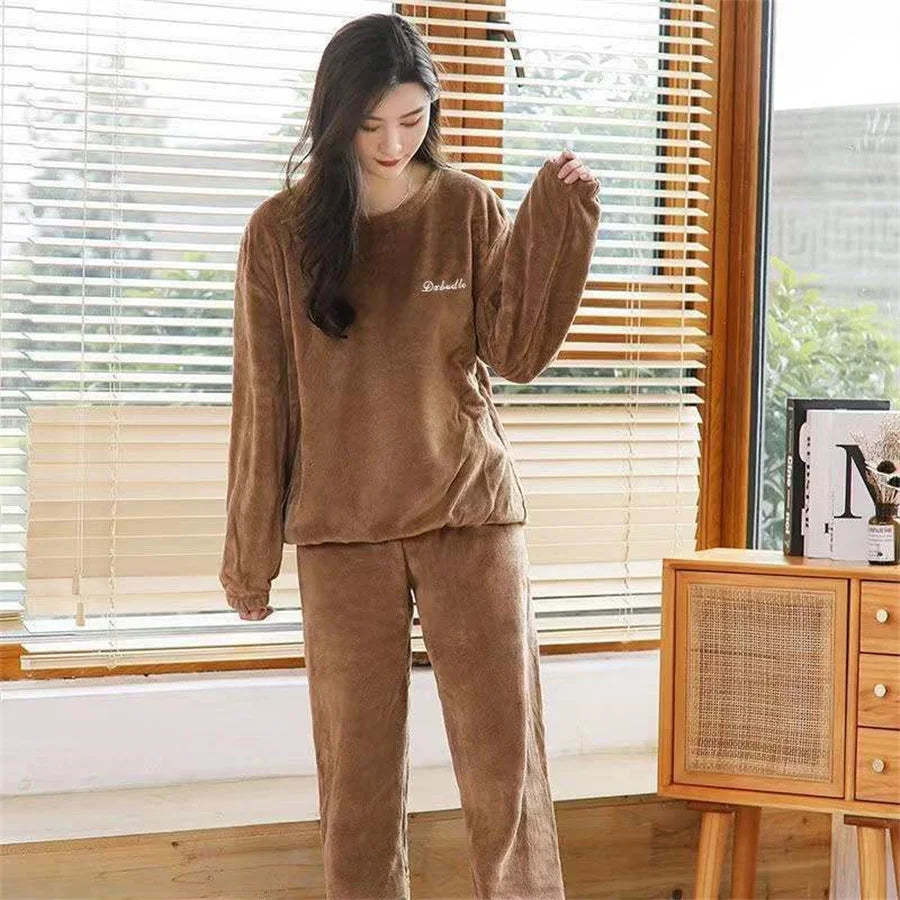 2025 Men's Thick Flannel Pajama Sets Couple Casual