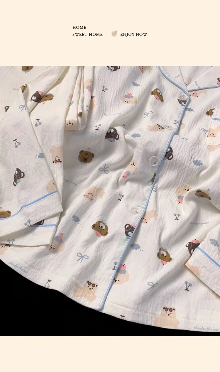Postpartum Clothing Cartoon Bear Autumn Long Sleeve Outerwear Pajama Women Set Home Clothes Maternity Ladies Sleepwear Hoemwear