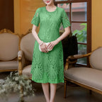 Stylish Women Desses ZANZEA 2025 Summer Lace Patchwork Dress Elegant Party Work Sundress Short Sleeve Pleated Vestidos Midi Robe