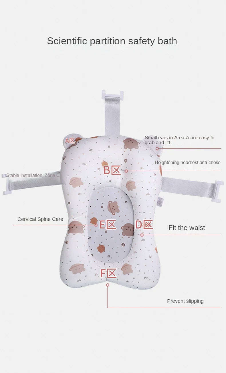 Baby Shower Bath Tub Pad Non-Slip Newborn Bathtub Mat Safety Nursing Foldable Support Comfort Body Cushion Mat Pillow Cartoon