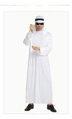 White Arabian Costume Men Robe Fancy Dress Arab Cloth Cosplay Christmas Halloween
