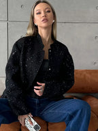 Female Clothing Women's Jacket New Outerwear 2025 Autumn Women's New Style Sequined Small Stand-up Collar Jacket Women Fur Coat