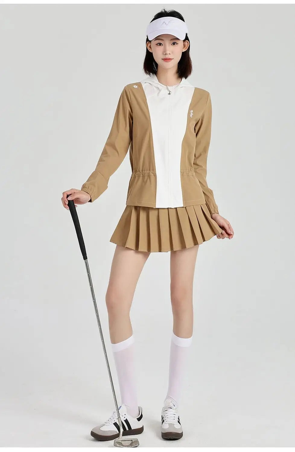 Women's Golf Jacket: Windproof & Warm, Color-Blocked, Fashionable, High-Quality Sports Set with Skirt