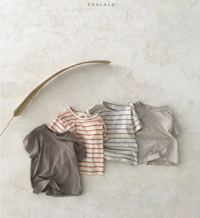 Baby Boy Stripe Shirt Summer Casual Short Bat Sleeve Kids Shirt