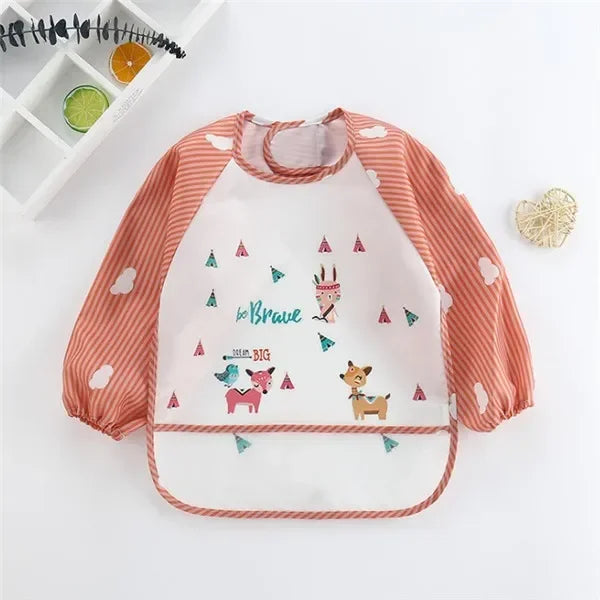 Baby Boys Girls Burp Cloth Banana Bibs for1-3Year Long Sleeve Scarf Waterproof Toddler Art Smock Feeding Bib Apron Pocket Infant