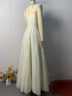 Elegant French Ruched High Waist Sleeveless Long Formal Evening Dress