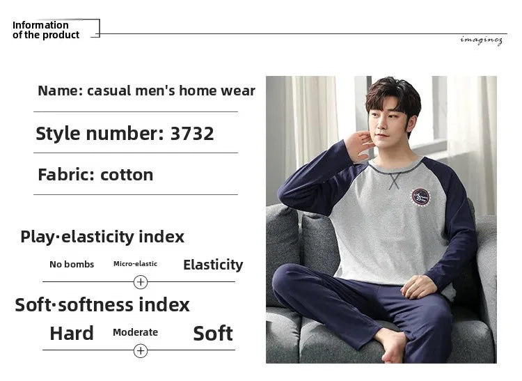 Fashion Lounge Pajamas Sets Men's Spring New Long-sleeved Tops with Trousers Cotton Homewear Comfort Simple Sleepwear Two Pieces