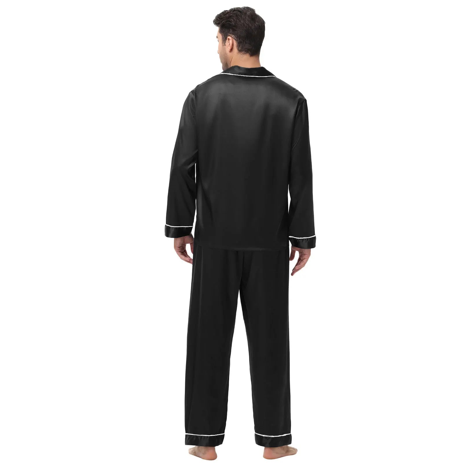 Men Pajamas Set Silk Satin Sleepwear
