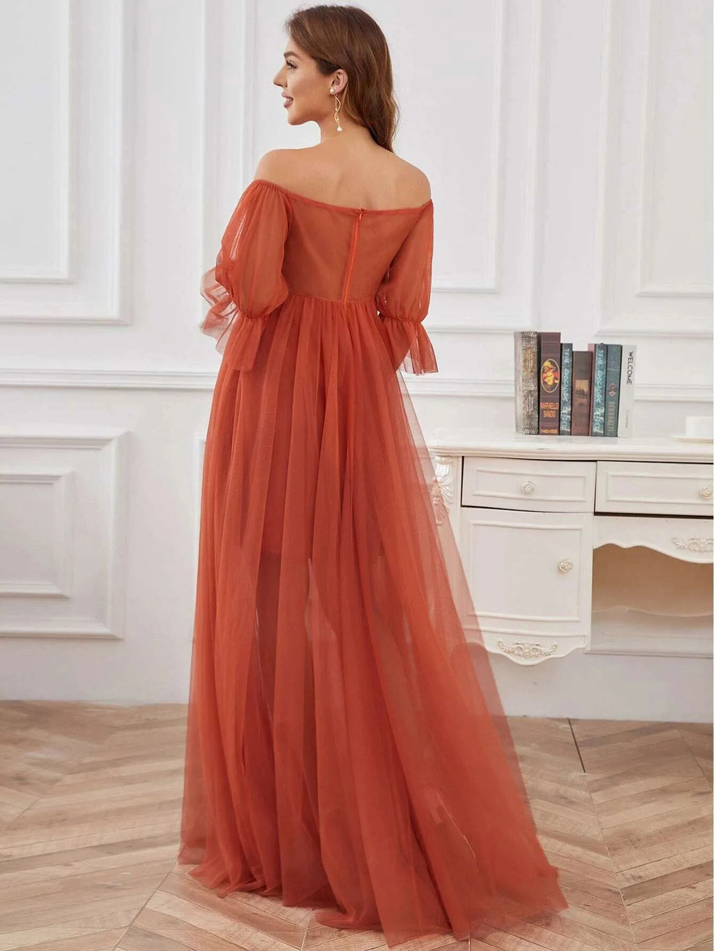 Maternity Dresses Photoshoot Off-Shoulder Tulle Maxi Dress Elegant Pregnancy Gown For Baby Shower Formal Pregnant Women Clothing