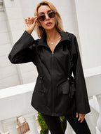 Hooded Zipper Waist Waterproof Raincoat Outdoor Sports Mountaineering Coat Women