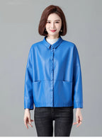 New Women Casual Loose Leather Jacket Spring Autumn Fashion Turn-down Collar Single Breasted Short Leather Motorbike Jacket