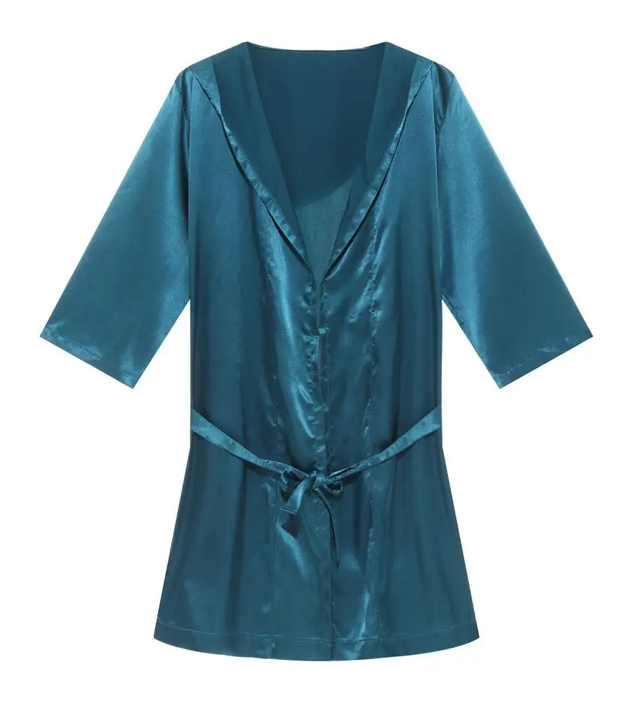 Sexy Sleepwear Men Robes Bathrobes Soft Silky Short Sleeve Nightgown Mens Homewear Dressing Gown Male Pajamas (No shorts)