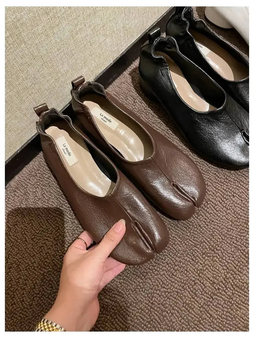 2025 Women Slip on Casual Loafers Chunky Heel Shoe Soft Moccasins Footwear New Fashion Split Toe Shoes Zapatos De Mujer