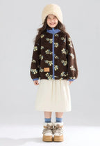 Girl's Winter Coat Floral Jacquard Lamb Fur Thickened Stylish Autumn Winter Toddler Kids Cotton Jacket
