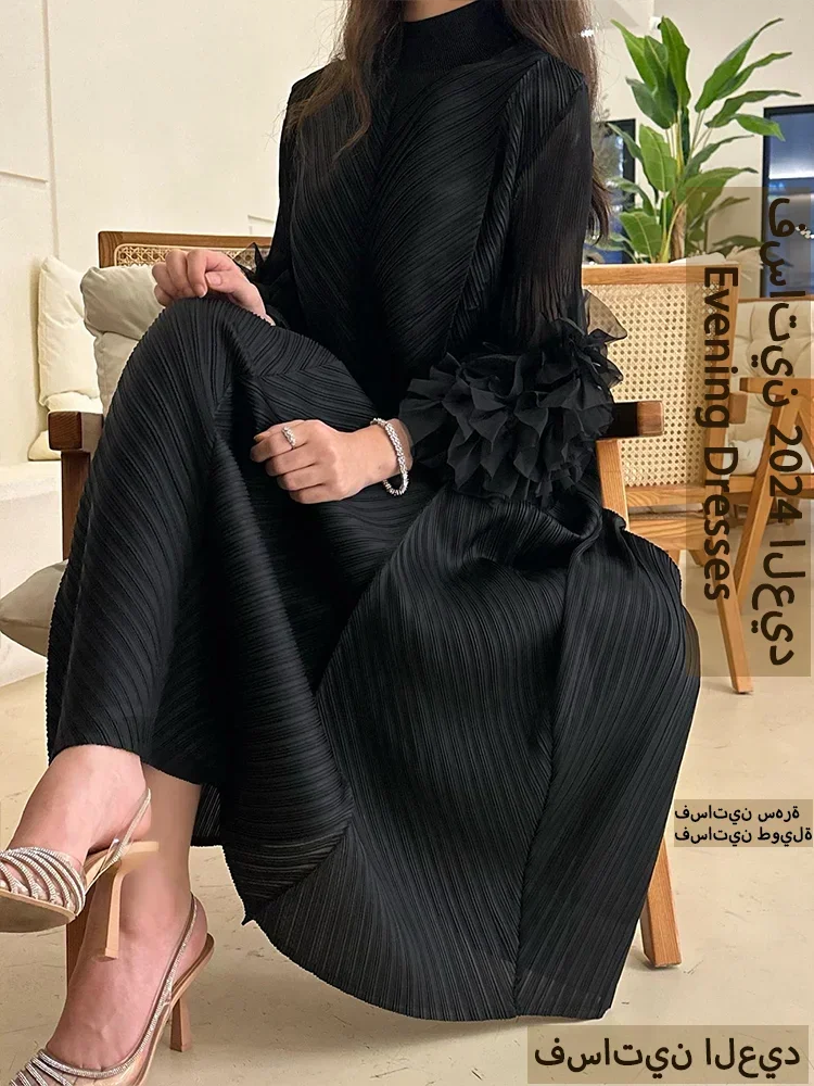 YUDX Hot Sales 2024 Summer New Pleated Formal Dresses for Women Mesh Petal Sleeve Solid Evening Party Long Maxi Dresses