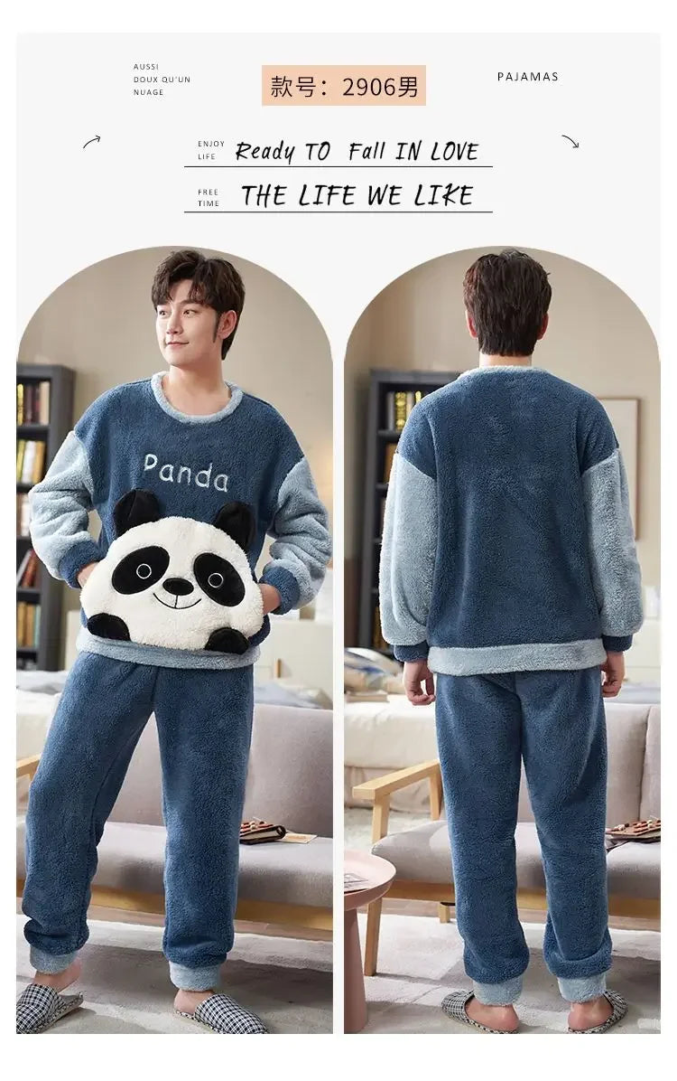 Couples Pajamas Women Men Winter Thicken Pyjamas Sleepwear