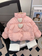 Girls' Short Puffer Coat - Quilted Stand Collar Jacket Korean Style, Winter Warm Outerwear for Kids Baby Girl Winter Clothes