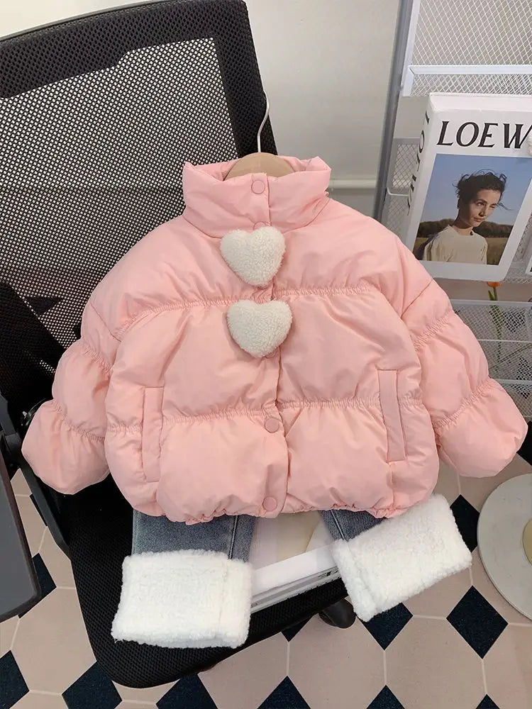 Girls' Short Puffer Coat - Quilted Stand Collar Jacket Korean Style, Winter Warm Outerwear for Kids Baby Girl Winter Clothes