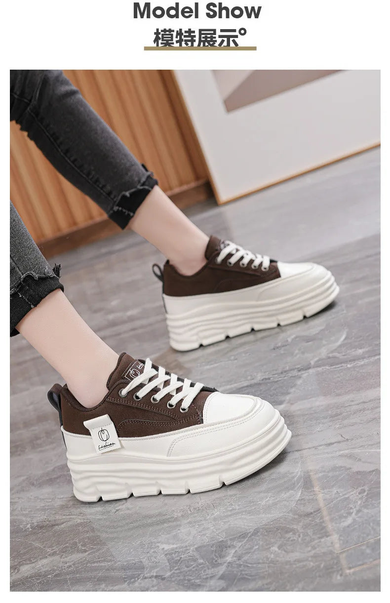 Shoes2025 Women Autumn Trend New Woman Flats Shoes Chunky Lace-up Soft-sole Casual Sneakers Female Vulcanized Shoe Walking Shoe
