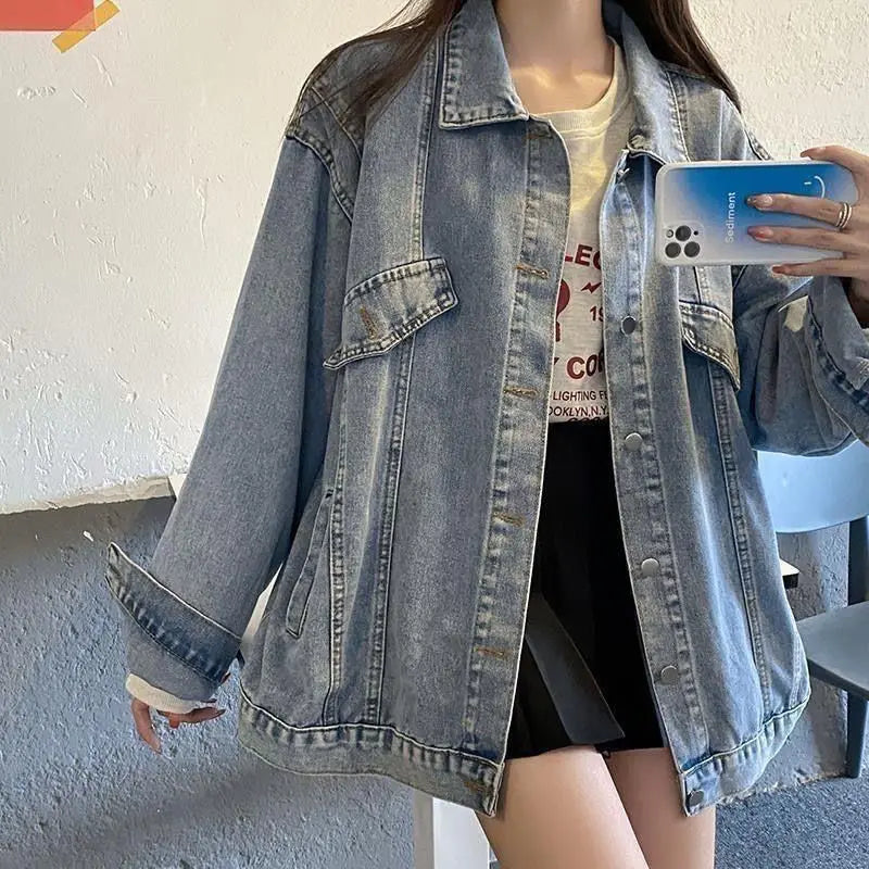 Denim Jacket Women 2025 Spring and Autumn New Style Lazy Style Harajuku Design Loose Versatile Jacket Top for Small People