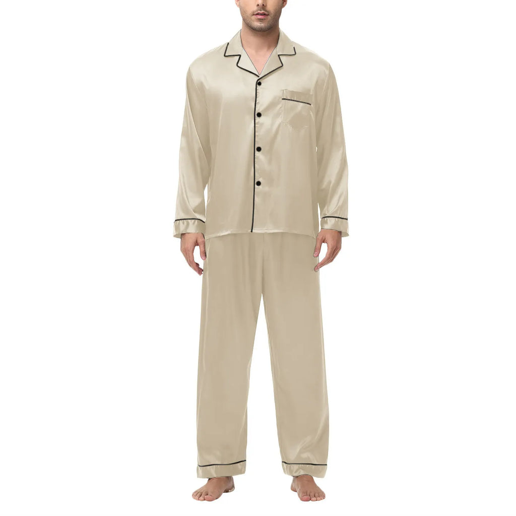 Men Pajamas Set Silk Satin Sleepwear