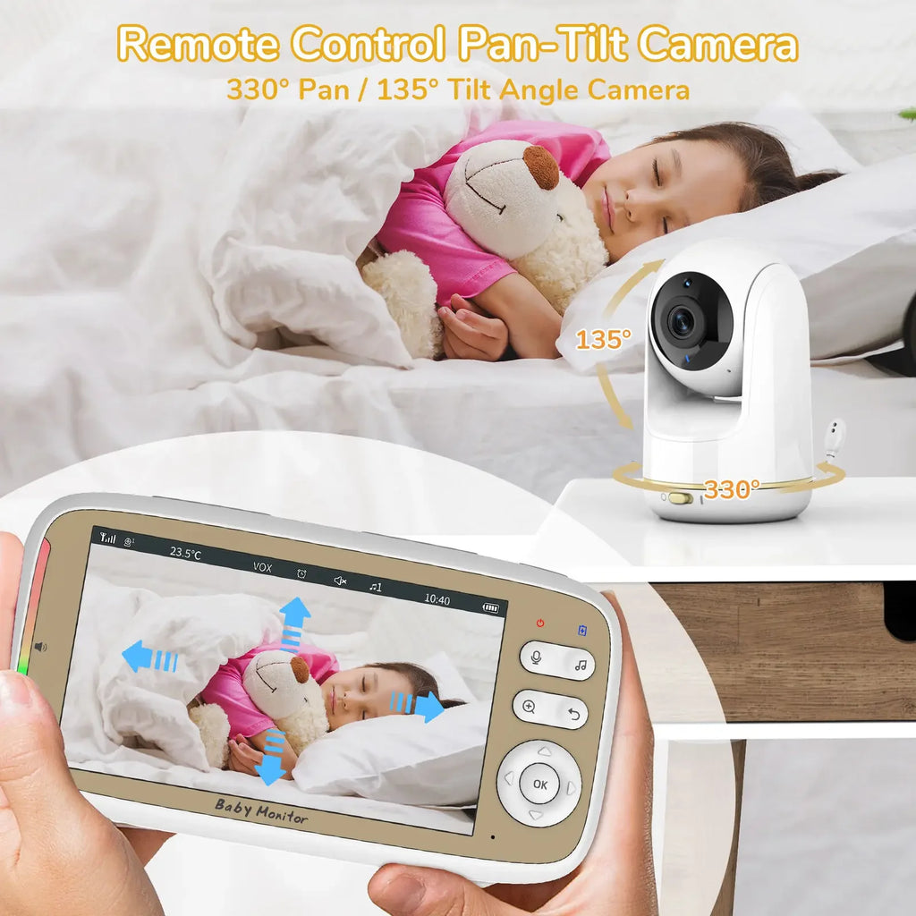 5 Inch Baby Monitor 3x Zoom PTZ Cam APP+monitor Dual Control WIFI Electronic Baby Sitter Two Way Audio Night Vision Baby Phone