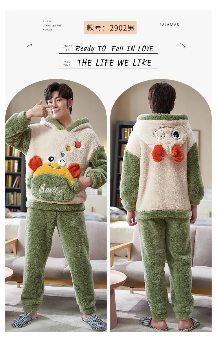 Couples Pajamas Women Men Winter Thicken Pyjamas Sleepwear