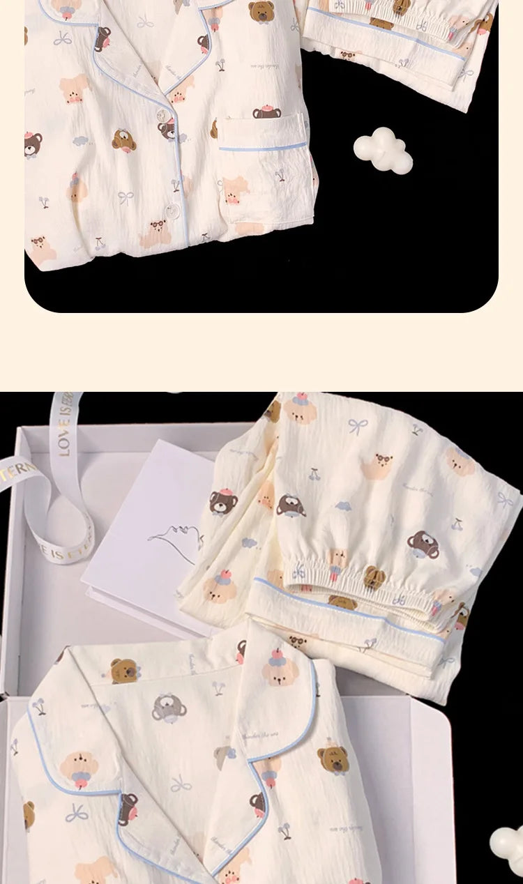 Postpartum Clothing Cartoon Bear Autumn Long Sleeve Outerwear Pajama Women Set Home Clothes Maternity Ladies Sleepwear Hoemwear