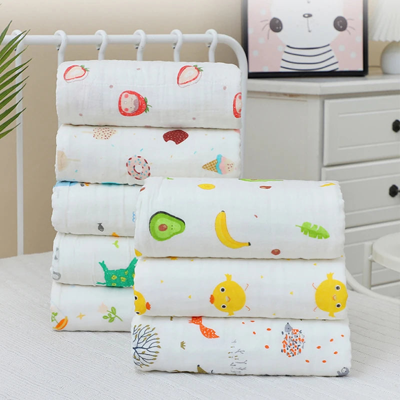 Baby Gauze Bath Towel Pure Cotton Six Layer Absorbent Towel 110cm x110cm Newborn Blanket Children Bath Towel