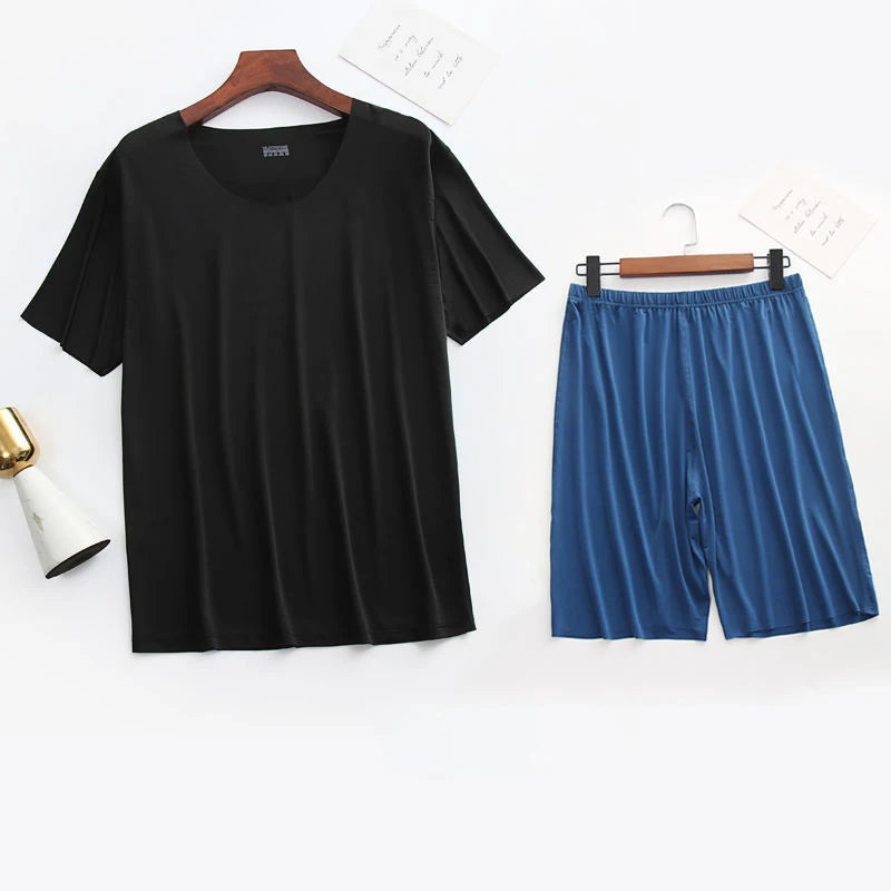 Men Ice Silk Pajamas Solid Shirt & Pants 2Pcs Pijamas Sleep Set Casual Male Home Clothes Summer Pyjamas Sleepwear Nightwear Suit