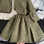 Girls Sets New Autumn and Winter Clothing Korean Children Temperament Top Coat Solid Color Skirt Two Piece Childrens Sets