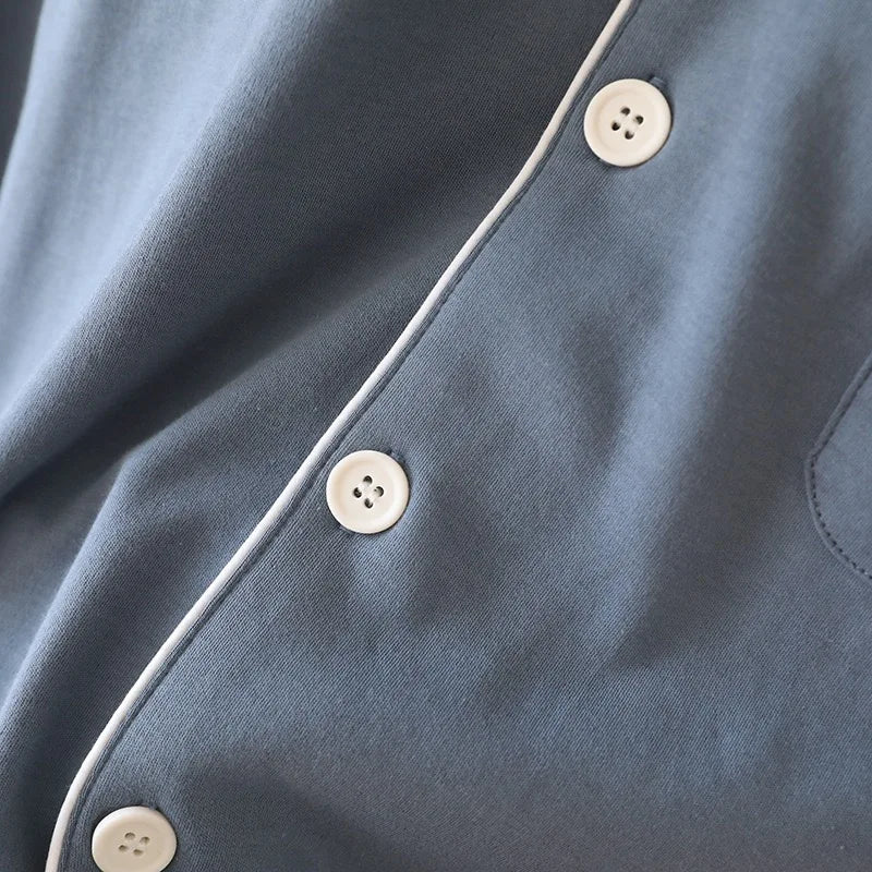 100% Cotton Men Pajamas, Thick sleepwear Long sleeved long pants for men pajamas Sleepwear 2 Piece Set Men Nightwear Loungewear