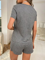 Women's new style pajamas set gray top letter shorts two-piece casual