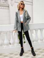 Hooded Zipper Waist Waterproof Raincoat Outdoor Sports Mountaineering Coat Women