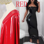 Sexy Sleeveless Long Leather Dress Women Strapless Floor Dress Hem Split Ladies Shiny Patent Leather Bodycon Halter Dress Custom