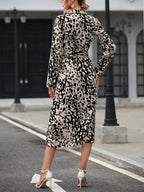 Elegant Random Print Button Down Shirt Dress Women's Long Sleeve Belted Waist Midi Dress Spring Fall Office Casual Dress