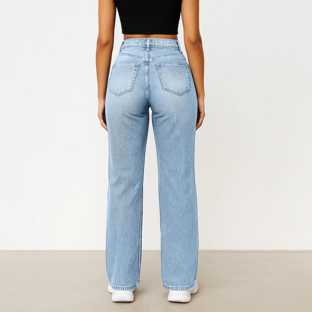 Wide-Leg Jeans Women Light Blue High-Waisted