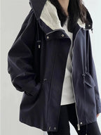 Women's Jacket Khaki Hooded Trench Coat Women's Autumn And Winter New Short Coat Retro Casual Loose Top Outerwear