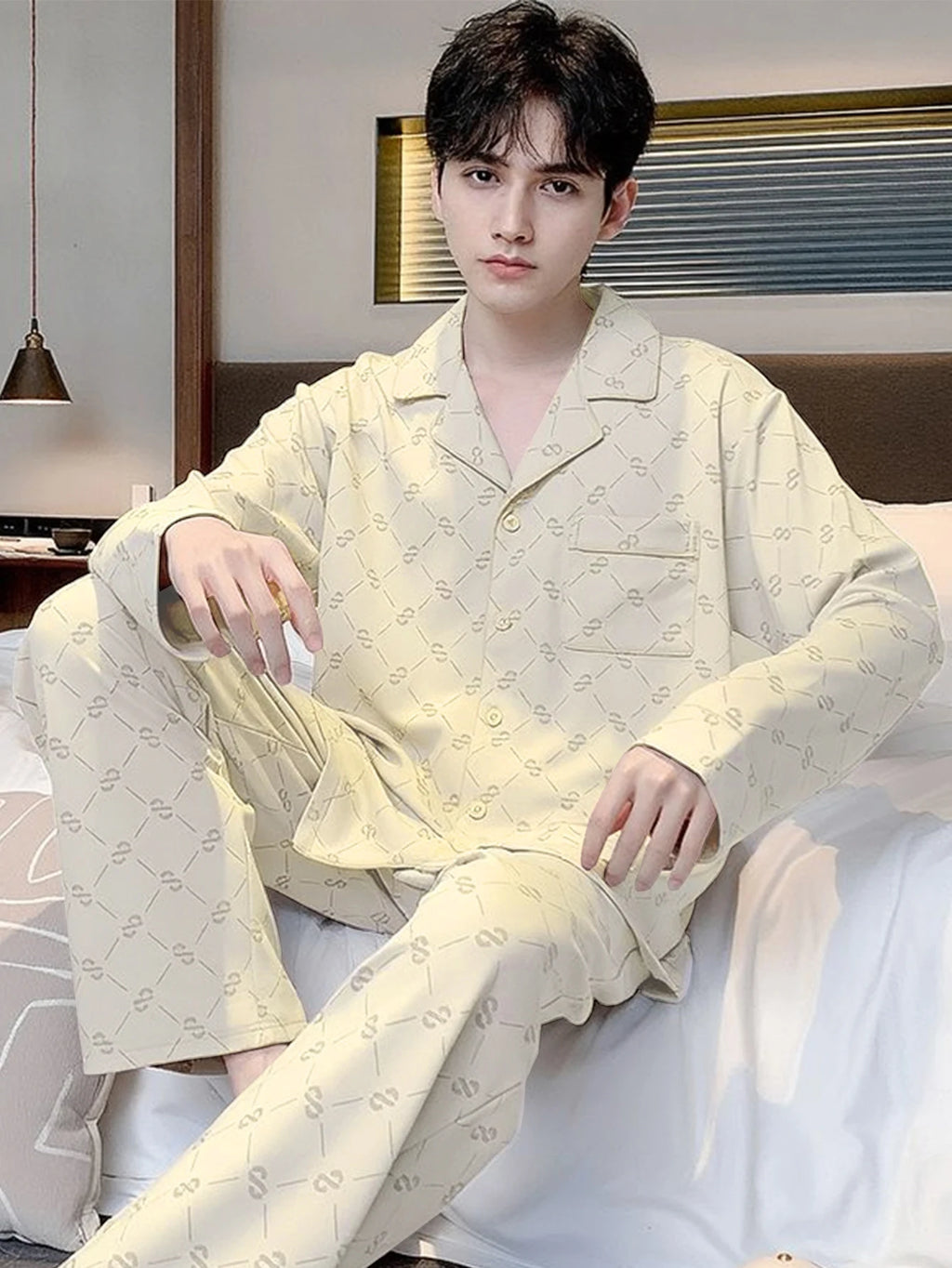 Men's Pajamas Can Be Worn Outside in Spring and Autumn, Cardigan Long-Sleeved New Casual Home Wear Men's Autumn and Winter Suits