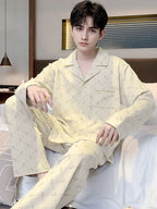 Men's Pajamas Can Be Worn Outside in Spring and Autumn, Cardigan Long-Sleeved New Casual Home Wear Men's Autumn and Winter Suits