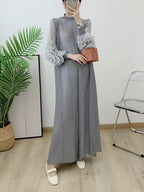 YUDX Hot Sales 2024 Summer New Pleated Formal Dresses for Women Mesh Petal Sleeve Solid Evening Party Long Maxi Dresses