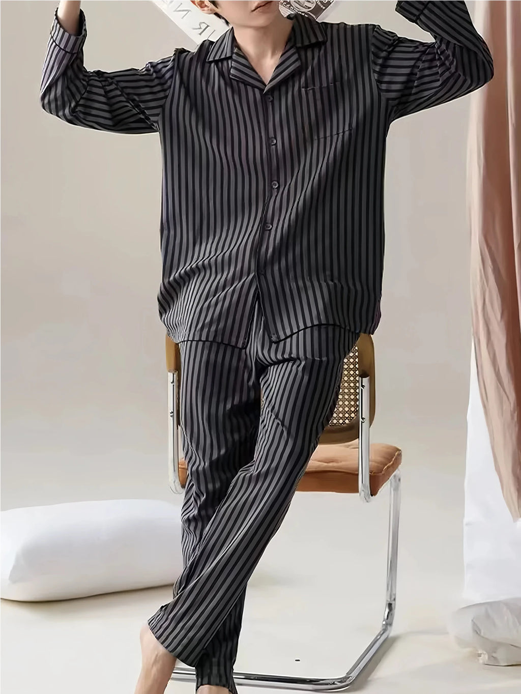 Men's Pajamas Can Be Worn Outside in Spring and Autumn, Cardigan Long-Sleeved New Casual Home Wear Men's Autumn and Winter Suits